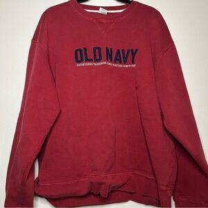 Old Navy Men's Maroon Crewneck Sweatshirt with Navy Logo